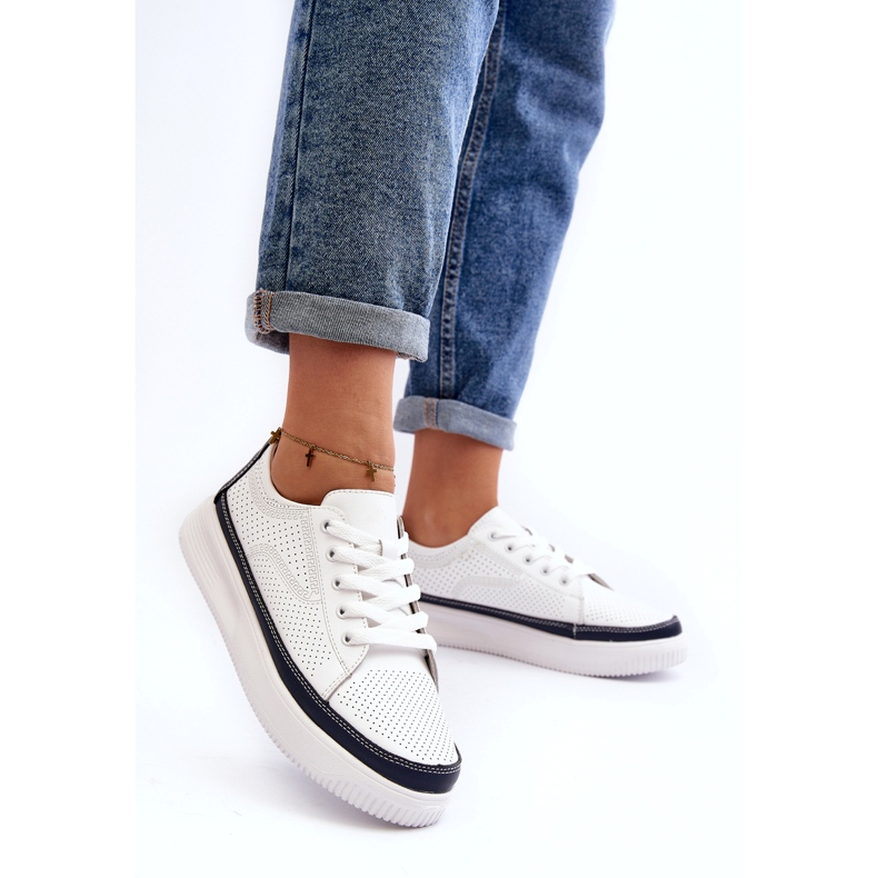 Sergio Leone Női bőr sportcipő, tornacipő, fehér és sötétkék 2