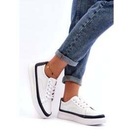 Sergio Leone Női bőr sportcipő, tornacipő, fehér és sötétkék 1