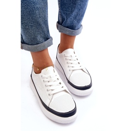 Sergio Leone Női bőr sportcipő, tornacipő, fehér és sötétkék 3