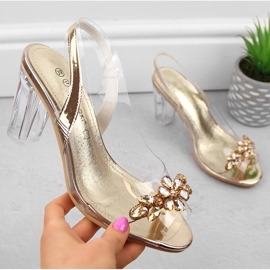 Átlátszó női magas sarkú szandál arany cirkóniákkal Potocki WS43305 aranysárga 1