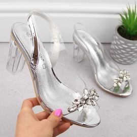 Átlátszó női magas sarkú szandál ezüst cirkóniákkal Potocki WS43305 1