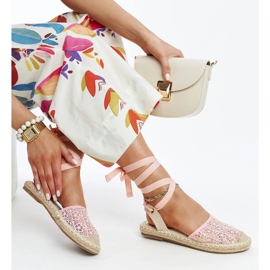 Teha rózsaszín csipke espadrillák nyitott sarokkal 1