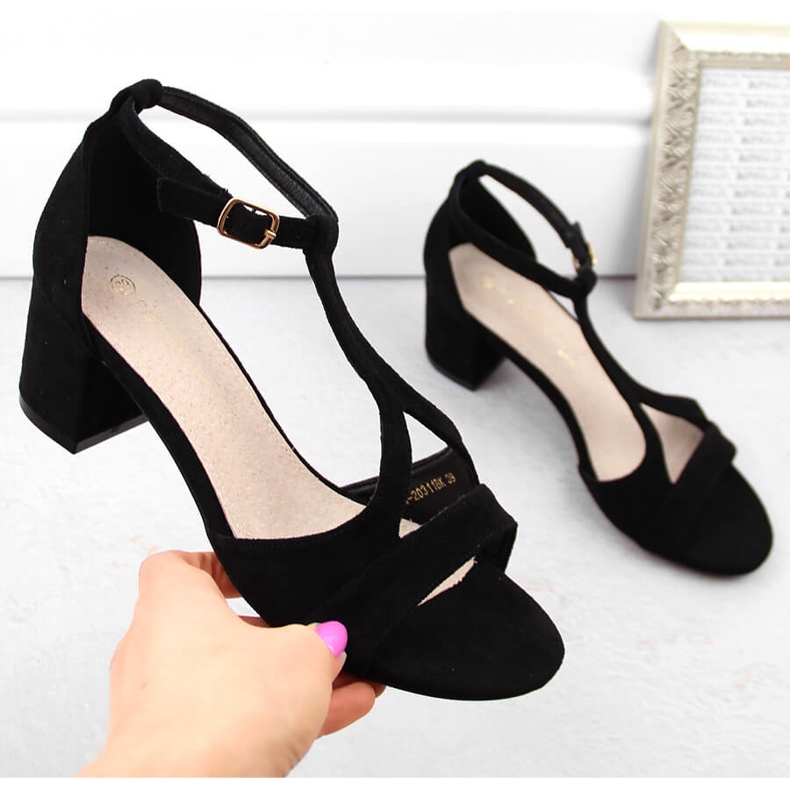 Női velúr szandál magas sarkon, fekete Potocki LE20311 1