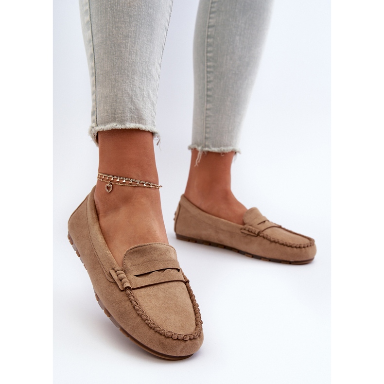 Klasszikus női velúr mokaszin Sötét bézs Glimris 2