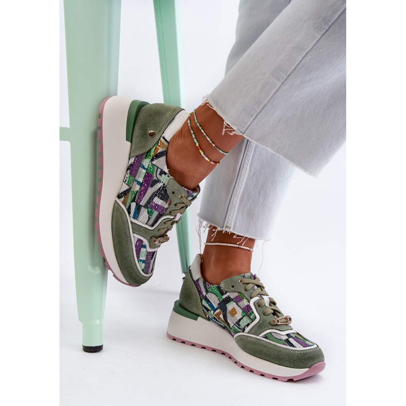 Női bőr tornacipők Maciejka 06390-09 Celadon platformon zöld 1