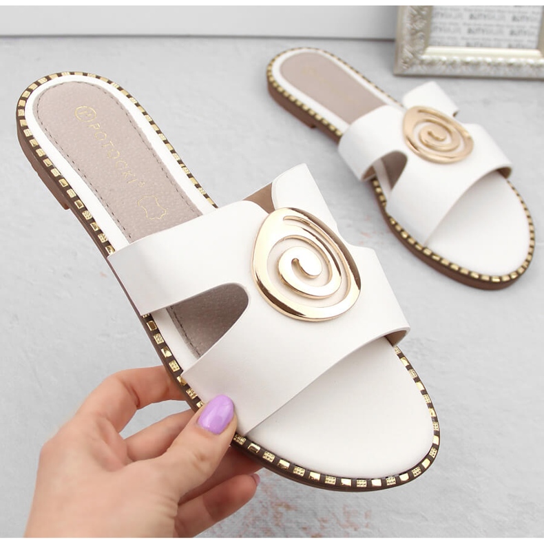 Női alacsony sarkú fehér papucs, Potocki 08302 1