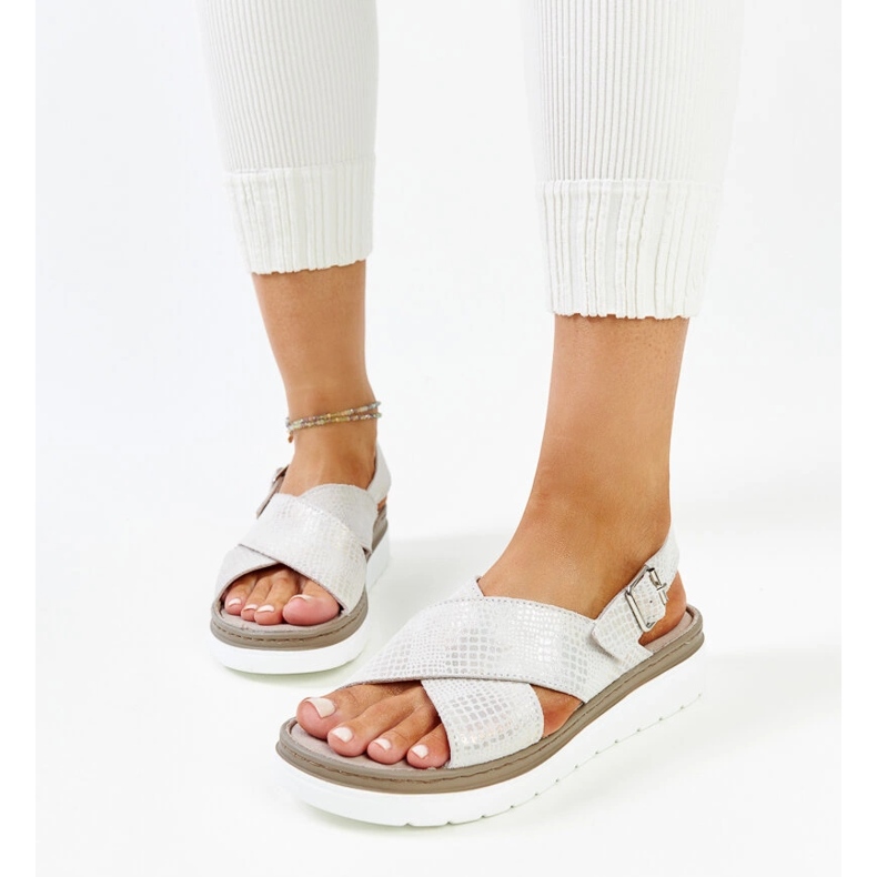 Ezüst bőr platformszandál Ithar szürke 1