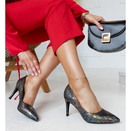 Fekete metál magassarkú, bőr Gantier betéttel 1