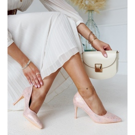 Rózsaszín metál magassarkú, bőr Gantier betéttel 2