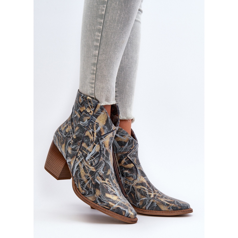 Női bőr Cowboy csizma magas sarkú Maciejka 05776-13 kék 2