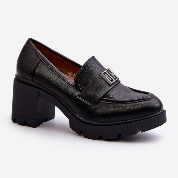 Női cipő masszív sarokkal és díszítéssel, fekete Ranunca 1