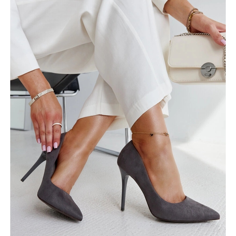 Sötétszürke magassarkú Amedie bőrbetéttel 2