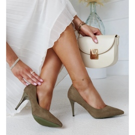 Zöld magassarkú Paume bőrbetéttel 1