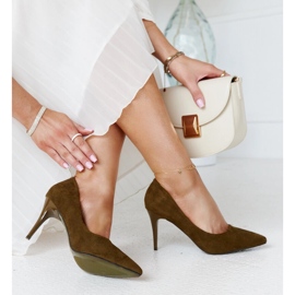 Sötétzöld magassarkú Paume bőrbetéttel 2