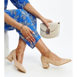 Bézs színű, magas sarkú pumpák Paris bőrbetéttel 1