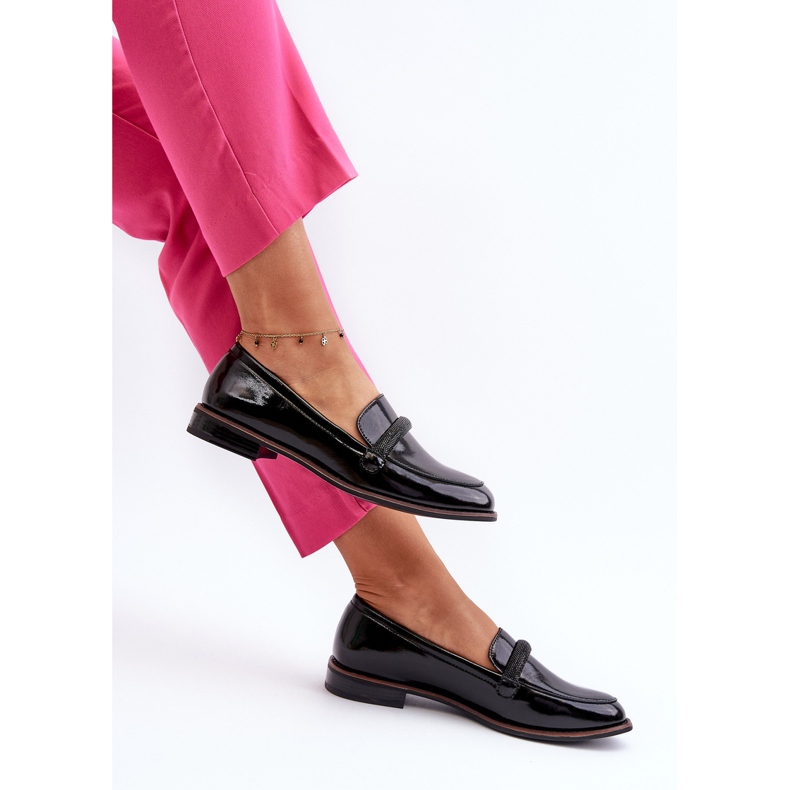 Sergio Leone Női bőr mokaszin dekoratív pánttal, patent fekete Saosin 1
