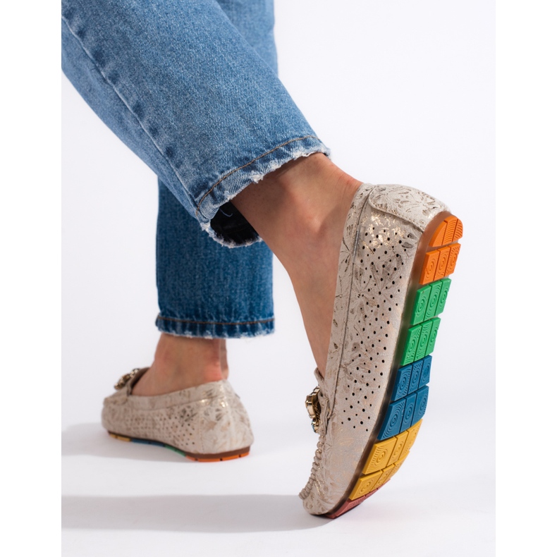 Goodin Arany női áttört mokaszinok kristályokkal aranysárga 2