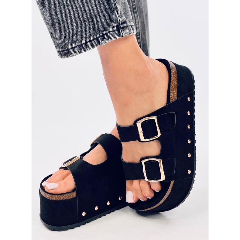 Galzai Fekete platform parafa papucs 2