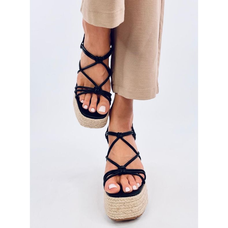 Pascai fekete ék alakú espadrill szandál 1