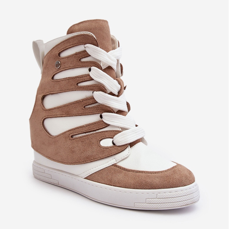 Bézs bőr ék alakú bokacsizma Amria 1