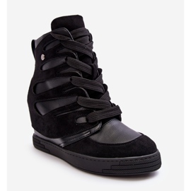 Bőr ék alakú bokacsizma, fekete Amria 1