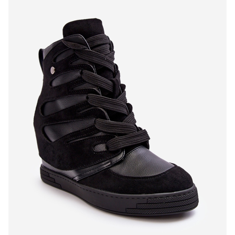 Bőr ék alakú bokacsizma, fekete Amria 1