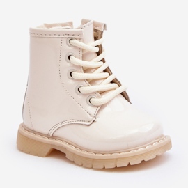 Gyermek lakkbőr bokacsizma cipzárral, Beige Tibbie bézs 2