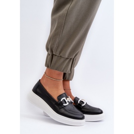 Női bőr mokaszinok a platformon Fekete S.Barski LR720 2