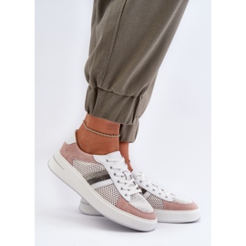 S.Barski D&amp;A női bőr tornacipő LR110 fehér és rózsaszín 2