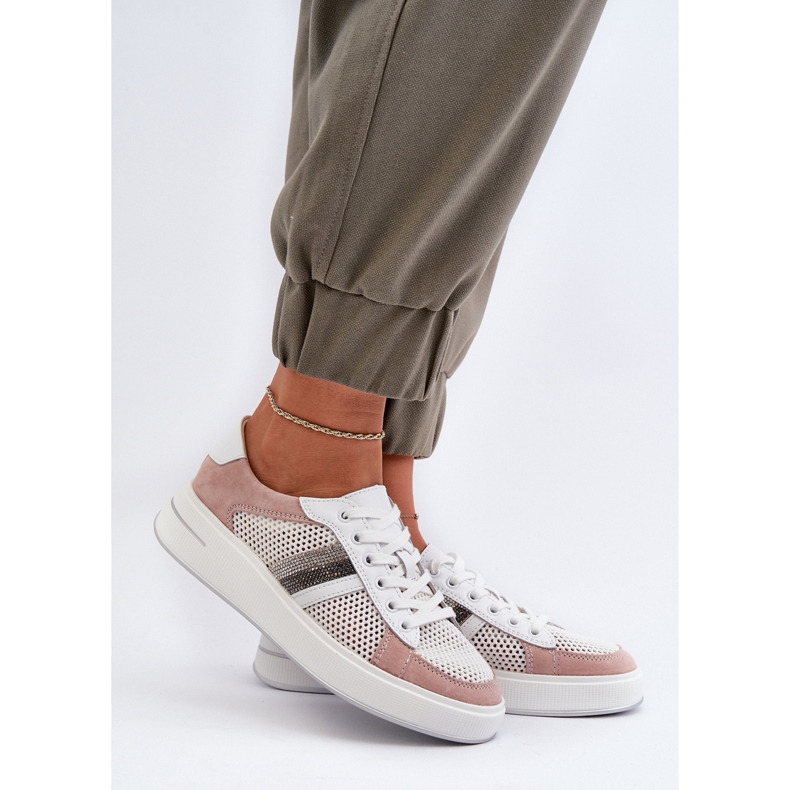 S.Barski D&amp;A női bőr tornacipő LR110 fehér és rózsaszín 2