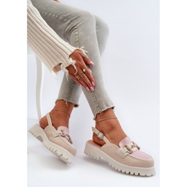 S.Barski Női lapos sarkú szandál díszítéssel bézs D&amp;A MR38-656 2