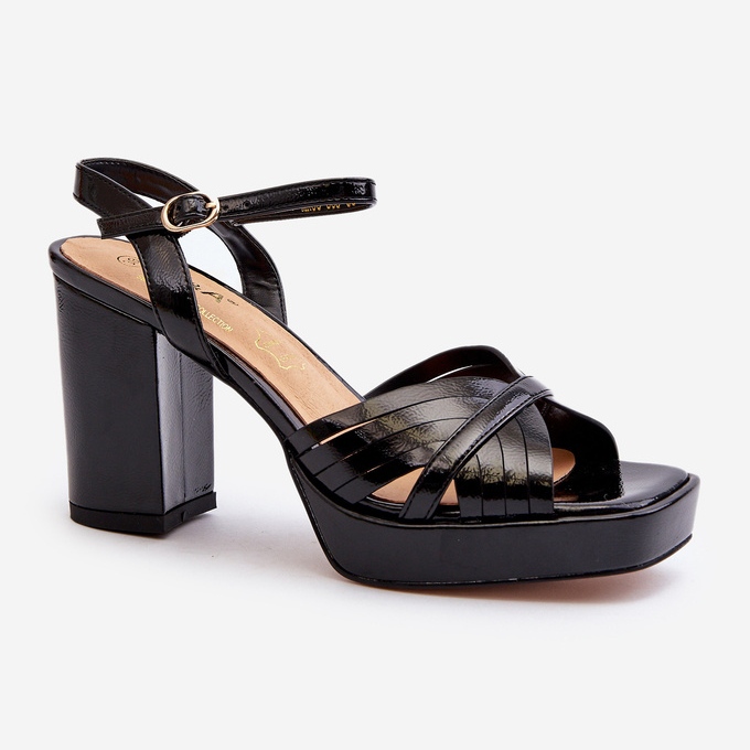 S.Barski Patent női szandál magas sarkú fekete D&amp;A MR38-668 1