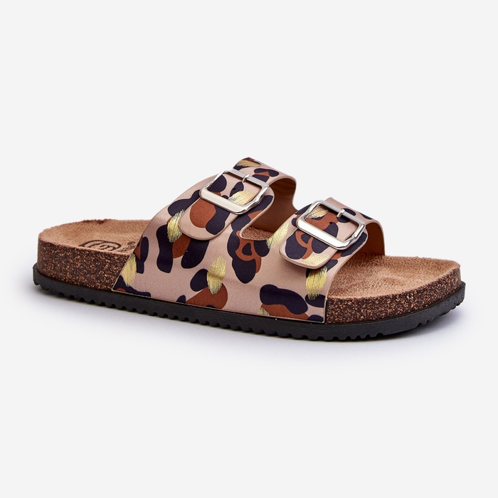 Bézs és barna női papucs csatokkal Oliena 2