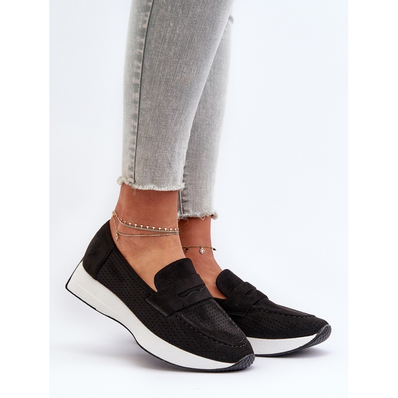 Női mokaszinok a platformon Eco Suede Black Inesqua fekete 2