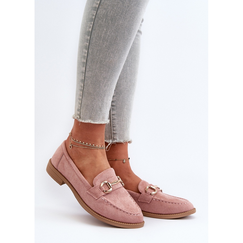 Női lapos sarkú mokaszin rózsaszín aviole díszítéssel 2