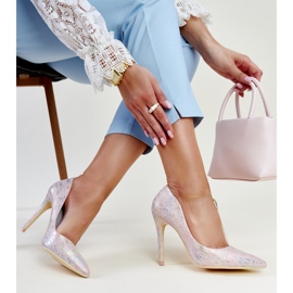 Rózsaszín metál magassarkú Serranillos bőr betéttel 1