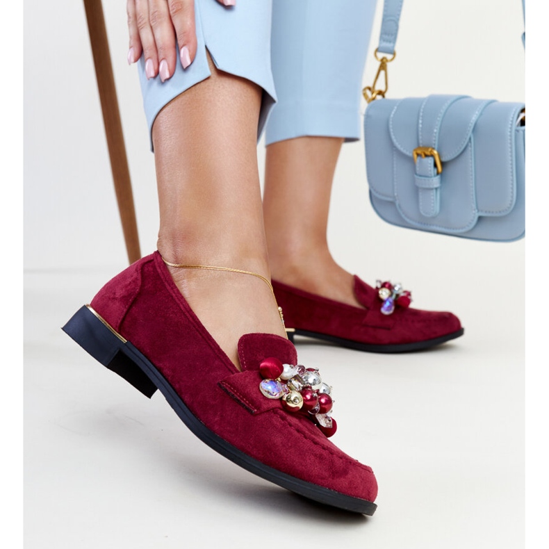 Bordó mokaszinok Dahera díszítéssel piros 1