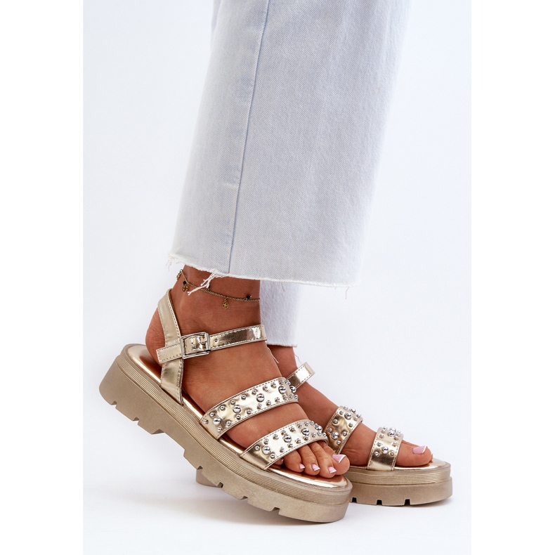 Női díszített szandál Eco Leather Gold Arcida aranysárga 2