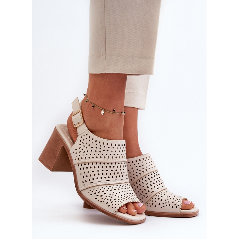 Áttört szandál magas sarkú Sergio Leone SK565 világos bézs színű 2