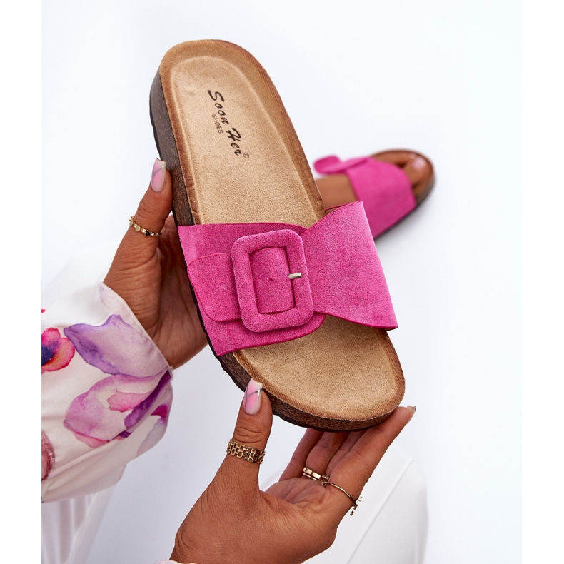 Női flip-flop csattal Eco Suede Fuchsia Laeltia rózsaszín 1