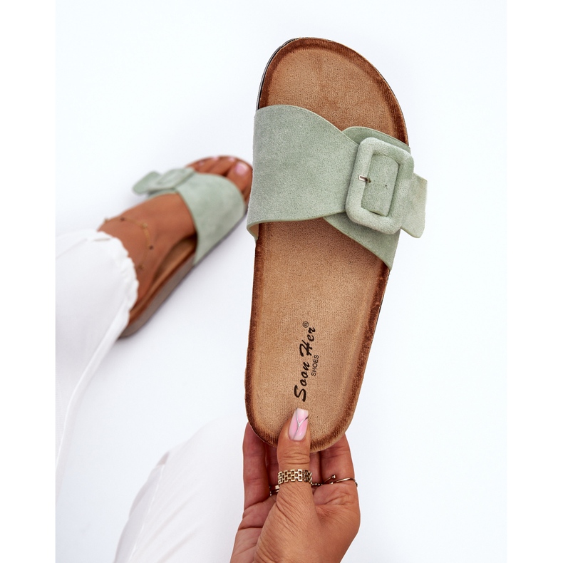 Női Eco velúr papucs csattal, Mint Laeltia zöld 1