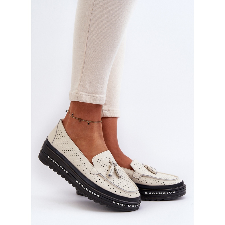 Női bőr mokaszinok a Platform Bézs Assetnima 2