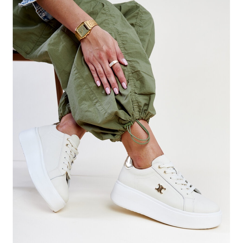 Világos bézs bőr tornacipő magas talppal, Melita 1