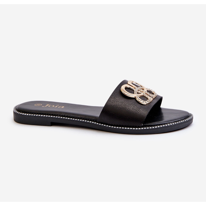 Női flip-flop Eco bőr díszítéssel, lapos sarkon, fekete Sadria 1