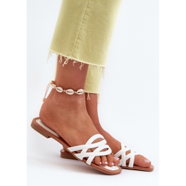 Női Eco bőr papucsok lapos sarokkal, fehér, Moldela 2