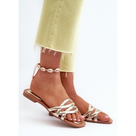 Női Eco bőr papucsok lapos sarokkal, arany Moldela aranysárga 2