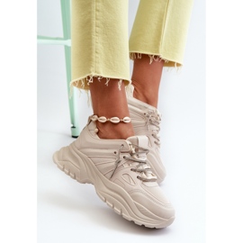 Női tornacipő masszív talpon, dekoratív fűzővel bézs színű relissa 1