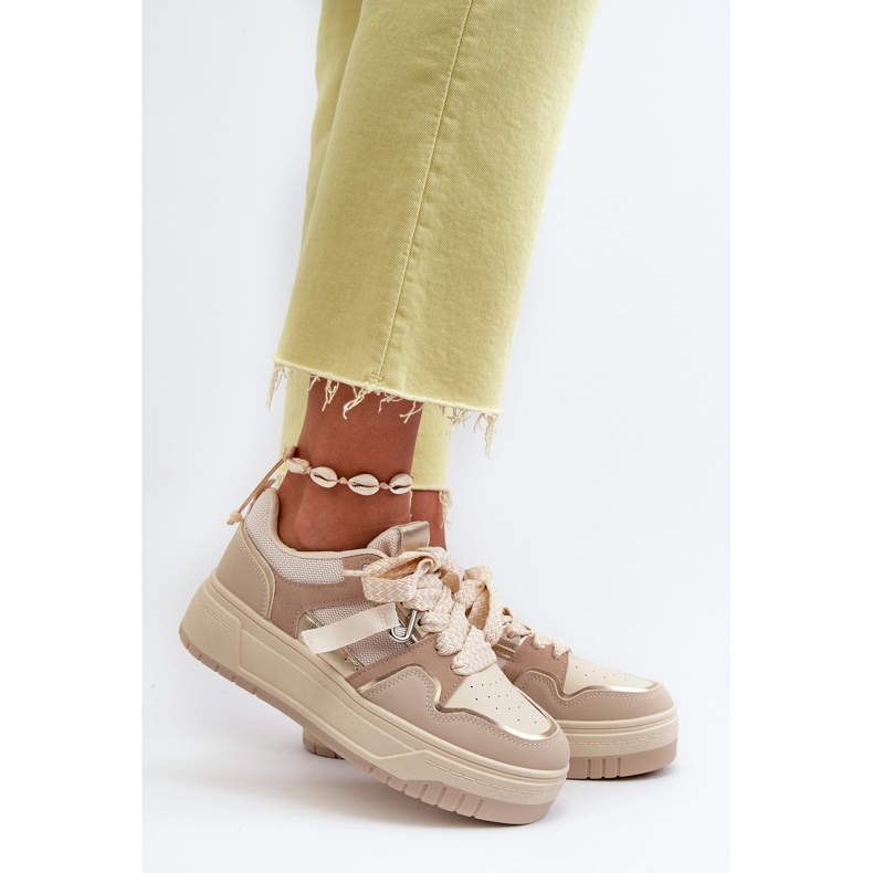 Női Platform tornacipő Eco bőrből, Beige Moun bézs 2