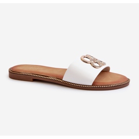 Női flip-flop Eco bőr díszítéssel lapos sarkú cipőben, fehér Sadria 1