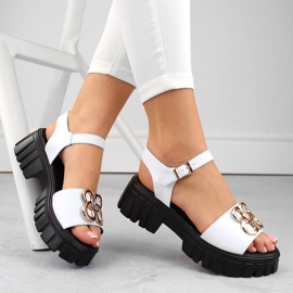 Női bőr magas sarkú és platform szandál, fehér Vinceza 7910 2